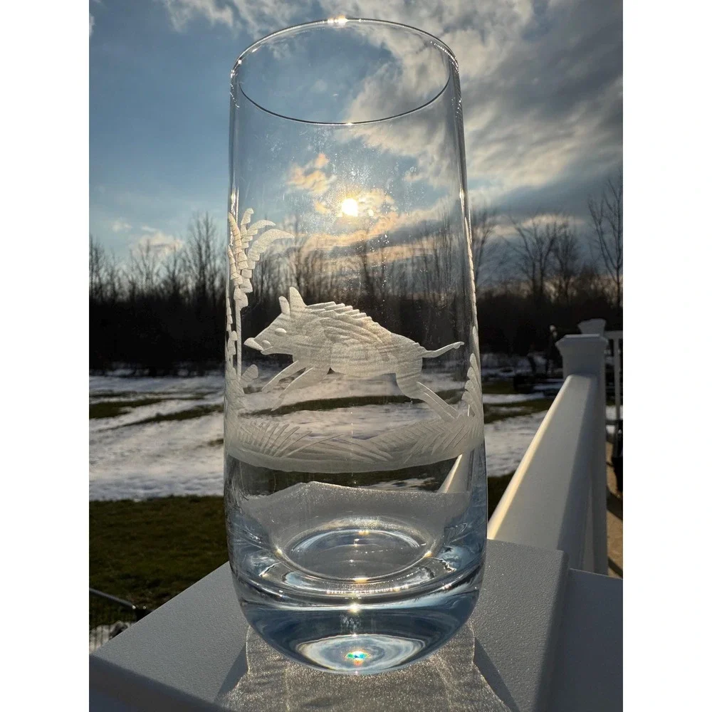 VTG E&AB Kristallglas Germany Wildlife Crystal Highball Set 6 Etched EUC RARE!